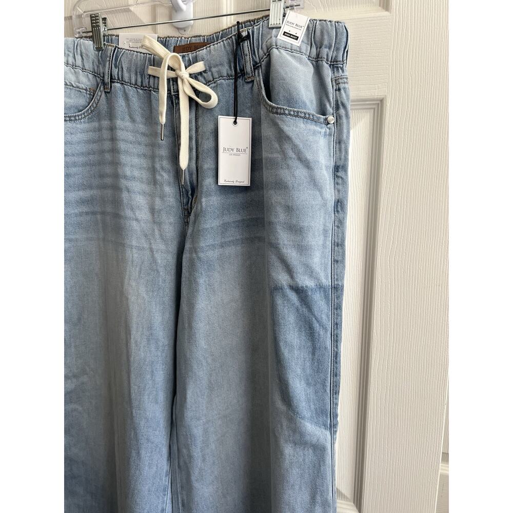 JUDY BLUE Light Palazzo Fit High Waist Featherweight Drawstring Jeans 14W NWT - Picture 3 of 16